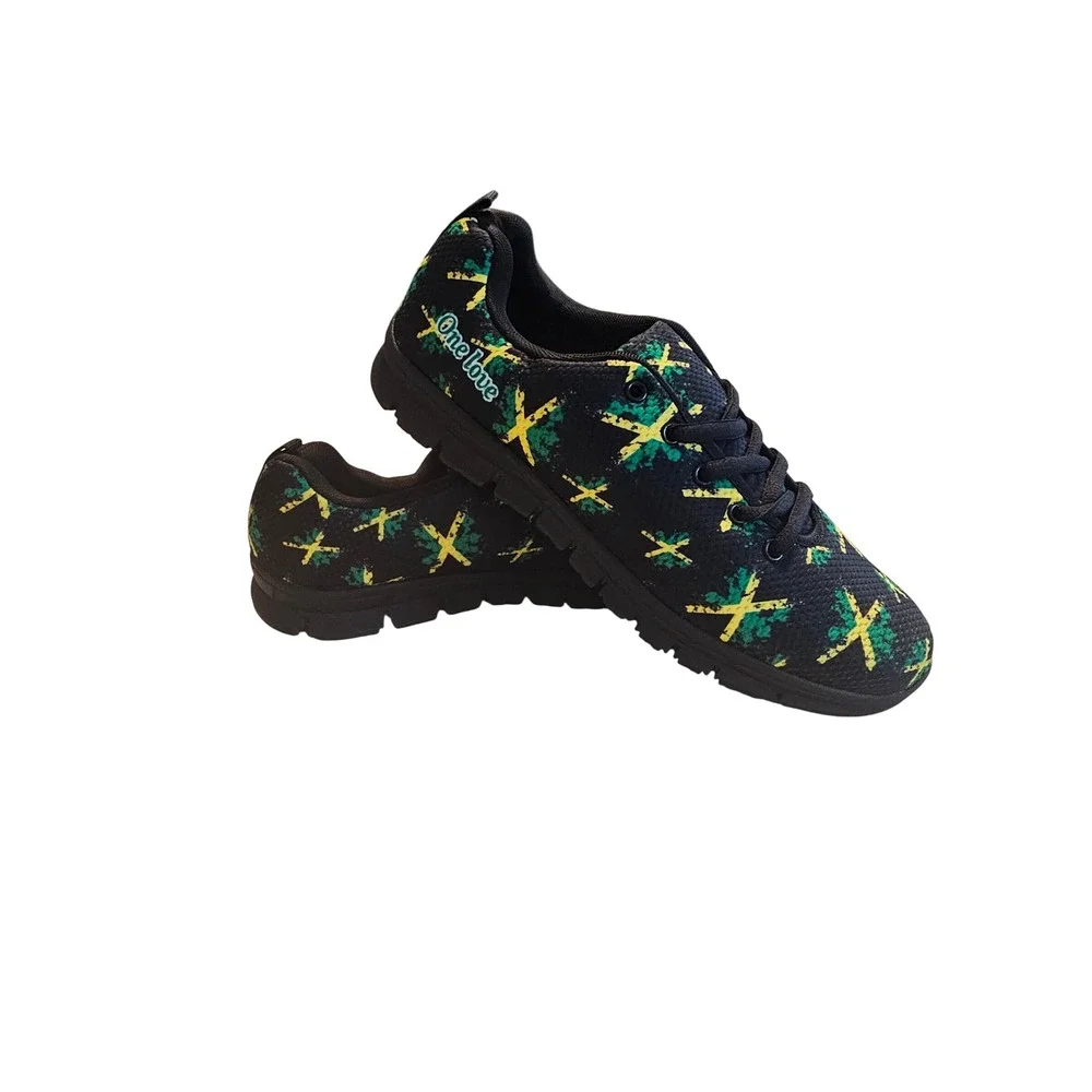 One Love Jamaica Flag Pattern Sneakers Black Green‎ Yellow EU 42 Low Top Shoes